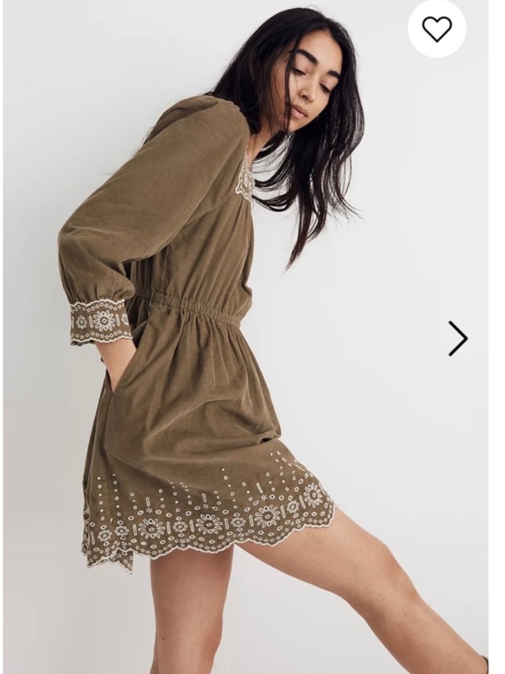 Madewell Embroidered Corduroy Square-Neck Mini Dress